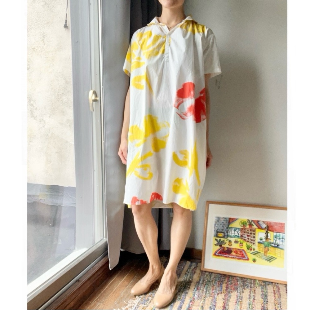 Gallego desportes yellow print gathered dress